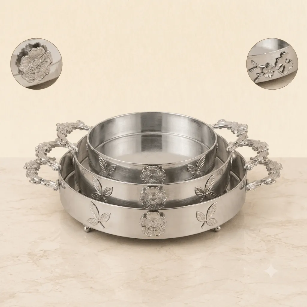 Luxury Round Serving Tray Set (3 Pieces) | Premium Decorative Tray Collection - Lawari Traders - Serving Tray