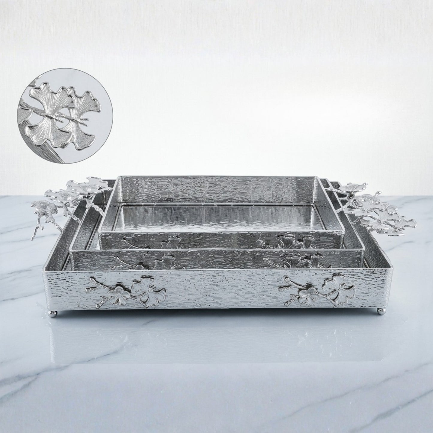 Luxury Rectangle Serving Tray Set (3 Pieces) | Premium Decorative Tray Collection