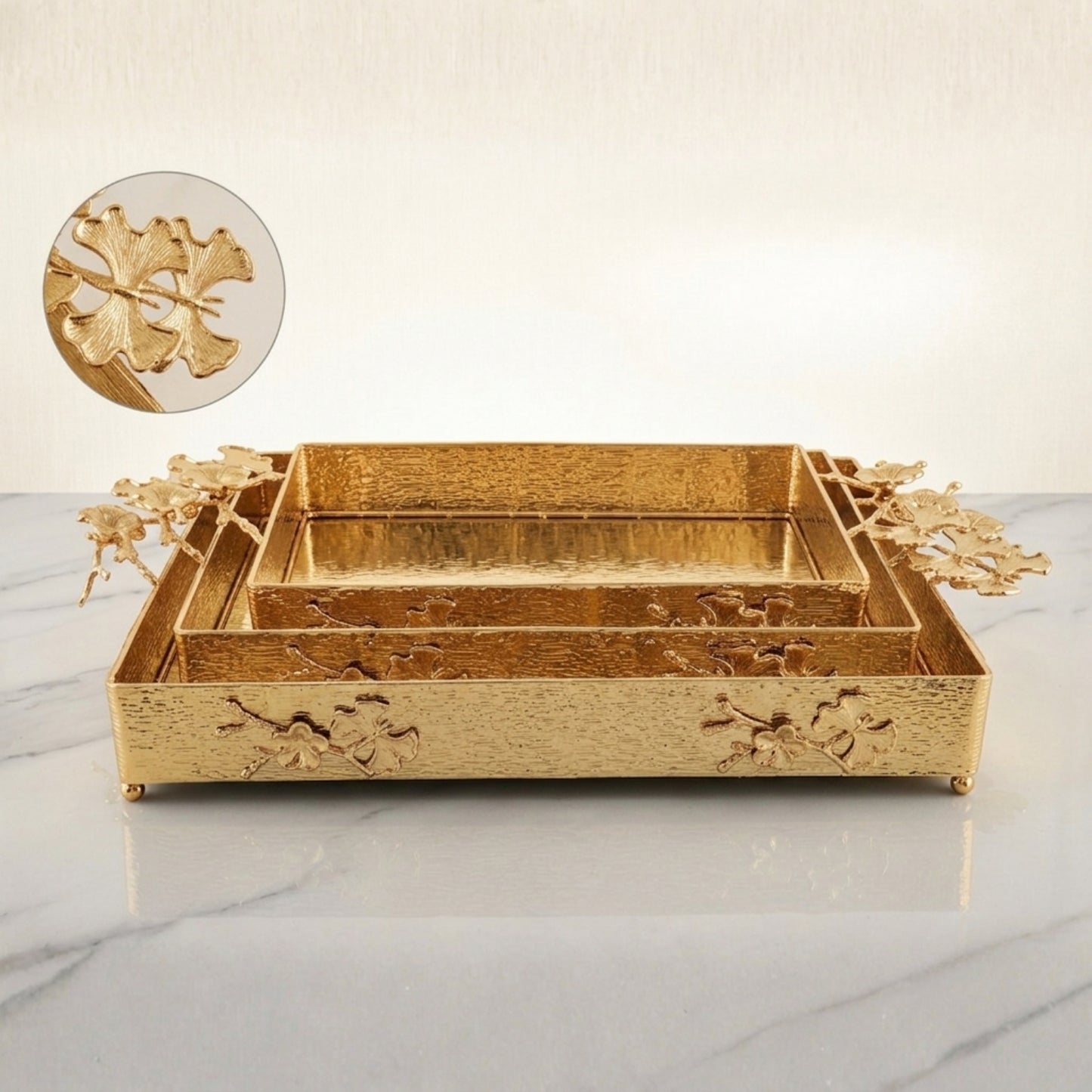 Luxury Rectangle Serving Tray Set (3 Pieces) | Premium Decorative Tray Collection