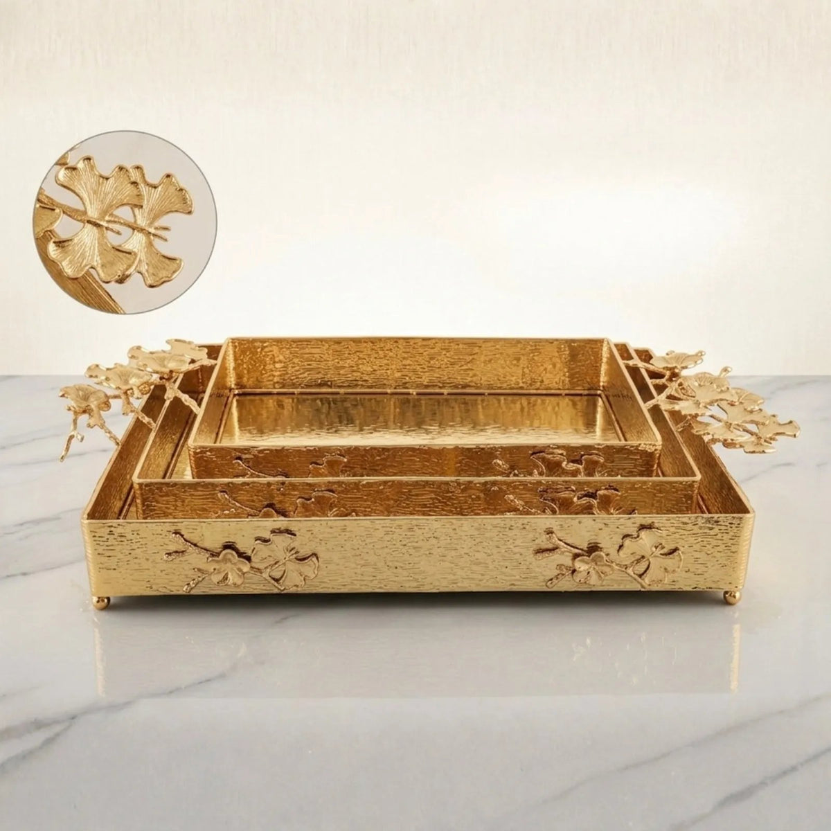 Luxury Rectangle Serving Tray Set (3 Pieces) | Premium Decorative Tray Collection - Lawari Traders - Serving Tray