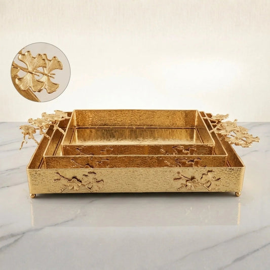 Luxury Rectangle Serving Tray Set (3 Pieces) | Premium Decorative Tray Collection - Lawari Traders - Serving Tray