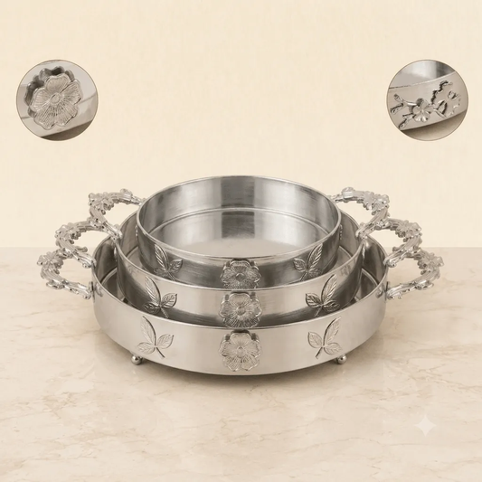 Luxury Round Serving Tray Set (3 Pieces) | Premium Decorative Tray Collection - Lawari Traders - Serving Tray
